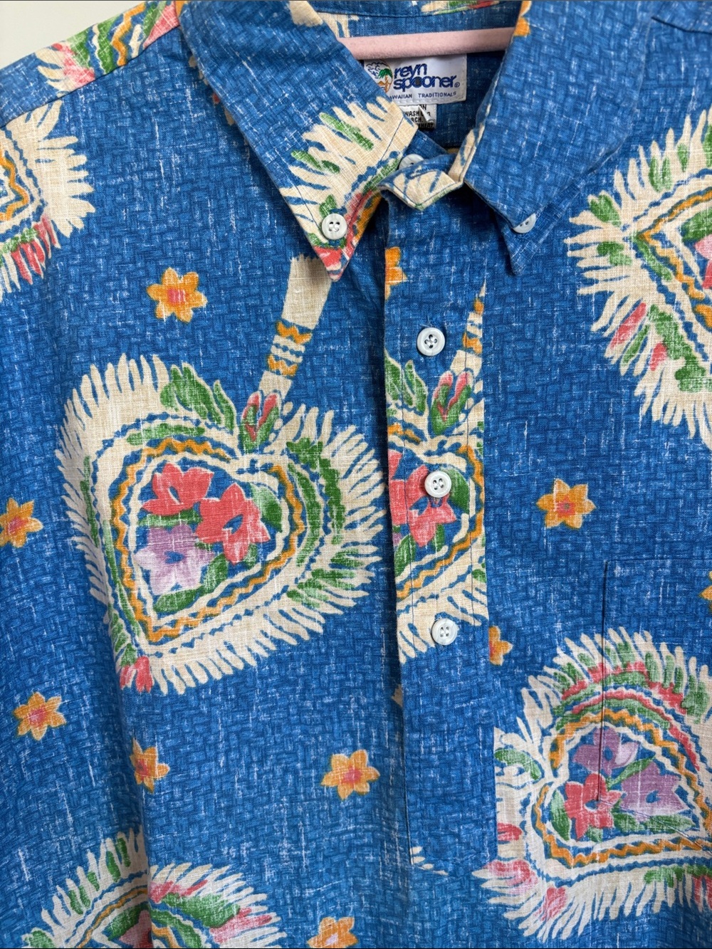 REYN SPOONER VTG Blue Floral Medallion Short-Sleeve Shirt Hawaiian cotton L